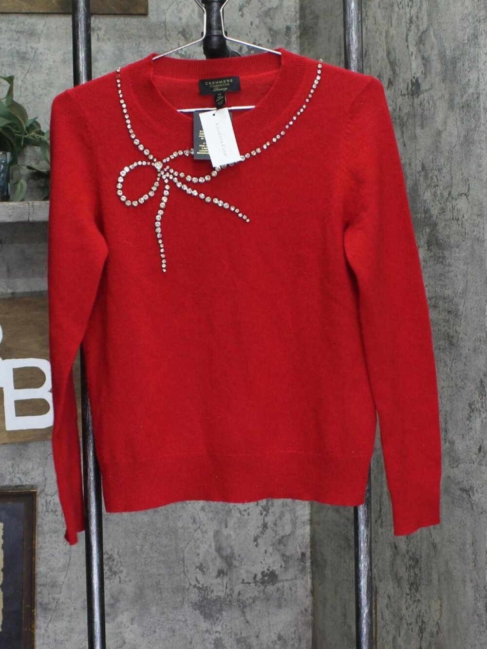 Charter Club Red Charter Club Cashmere Bow Embellished Crewneck Xs Sz XS